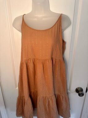 🤎 Aerie Tiered Babydoll Dress | Rust Boho Gauze Mini ✨